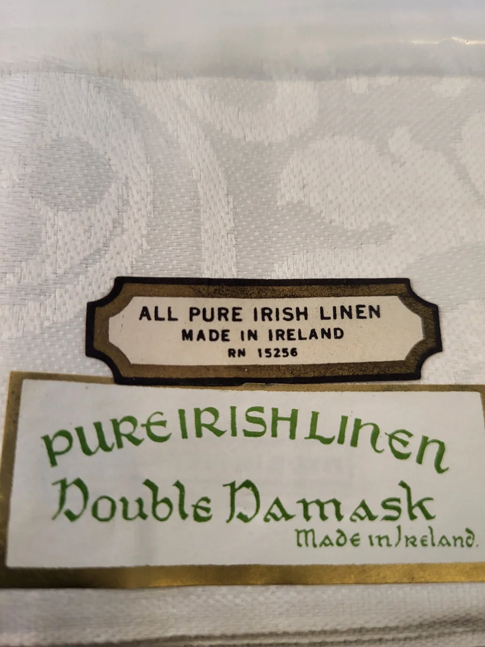 Erinore Pure Irish Linen Double Damask S/12 Napkins Shamrock&Scroll 1950s NOS